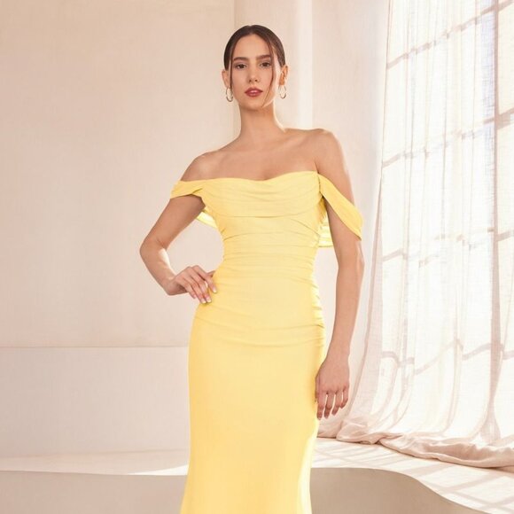 New Off Shoulder Formal Sheath Long Soft Chiffon Dress w/ Lace Up Back CD T705 - Picture 1 of 10
